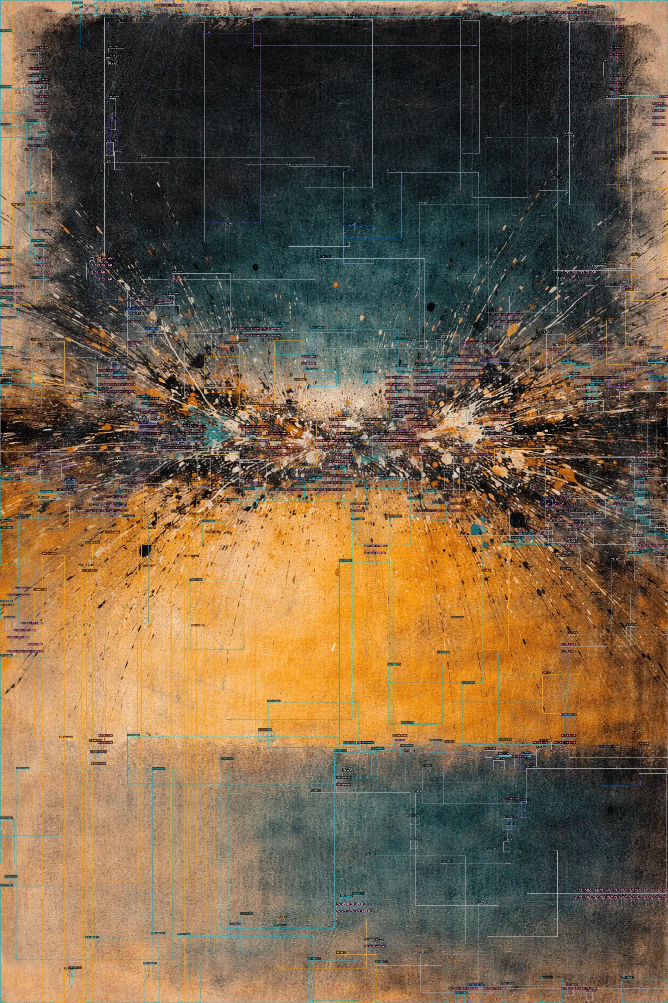 Texture abstraite granuleuse orange, bleue et ocre